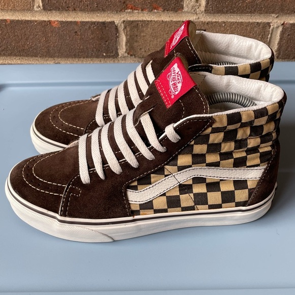Vans Expresso Brown & White Checkerboard High Top Skateboard Sneakers - Picture 3 of 9